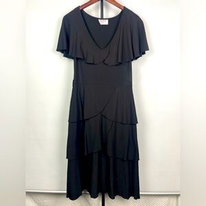 Leona Edmiston Frocks Black Tiered Ruffle Layered Short Sleeve Dress